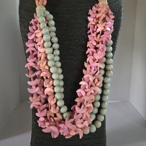 Stunning Dyed Pink & Green coconut Shell Multi Strand Necklace